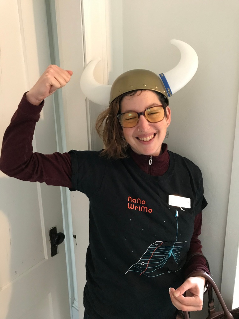 Me in my NaNoWriMo shirt and Viking hat